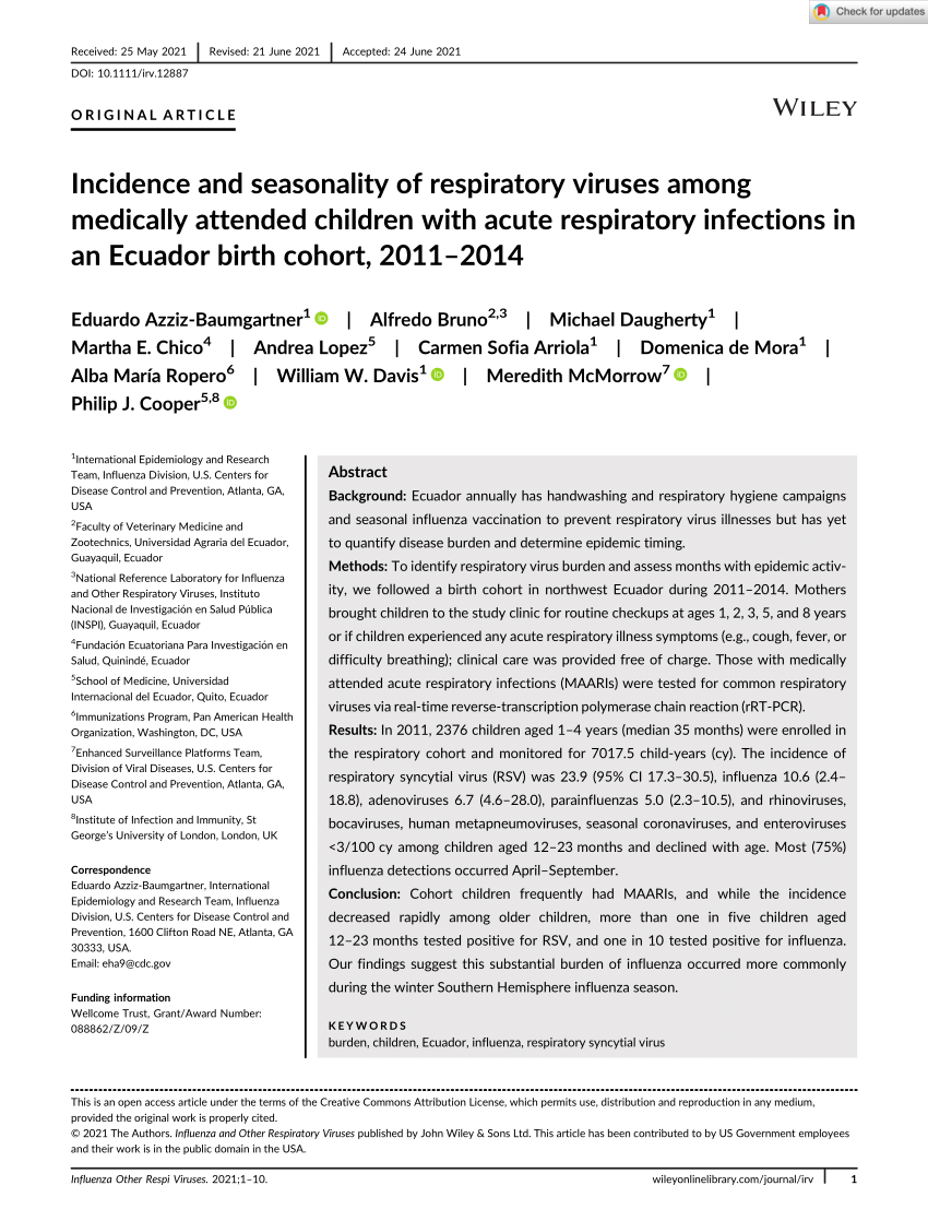 PDF Incidence and seasonality of respiratory viruses among  