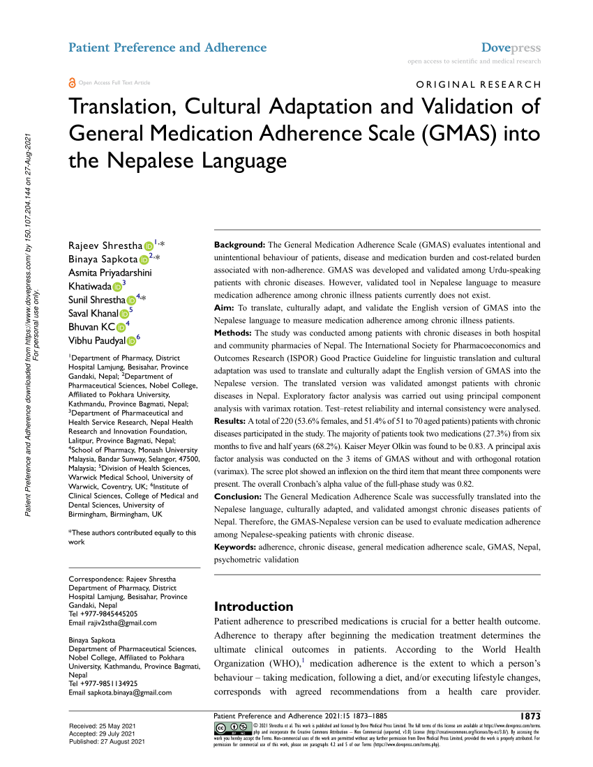 (PDF) Translation, Cultural Adaptation and Validation of General