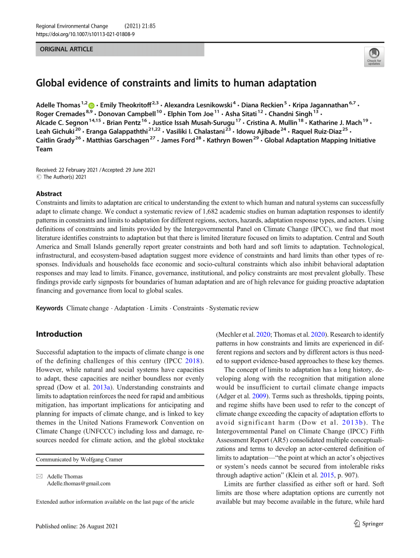 PDF) Global evidence of constraints and limits to human adaptation