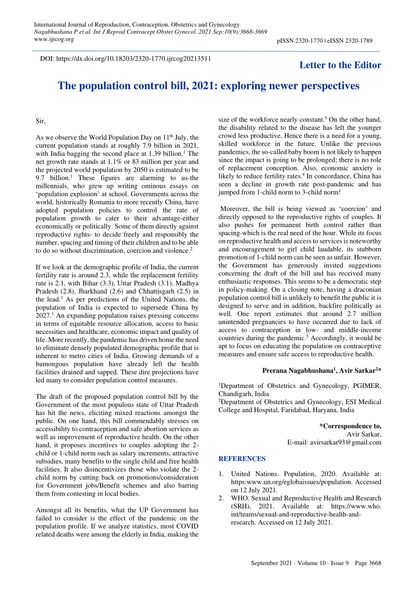 significance of population control bill essay