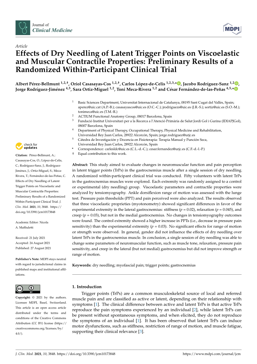 Acute Effects of Dry Needling on Myofascial Trigger Points in the Triceps  Surae of Ballet Dancers: A Pilot Randomized Controlled Trial