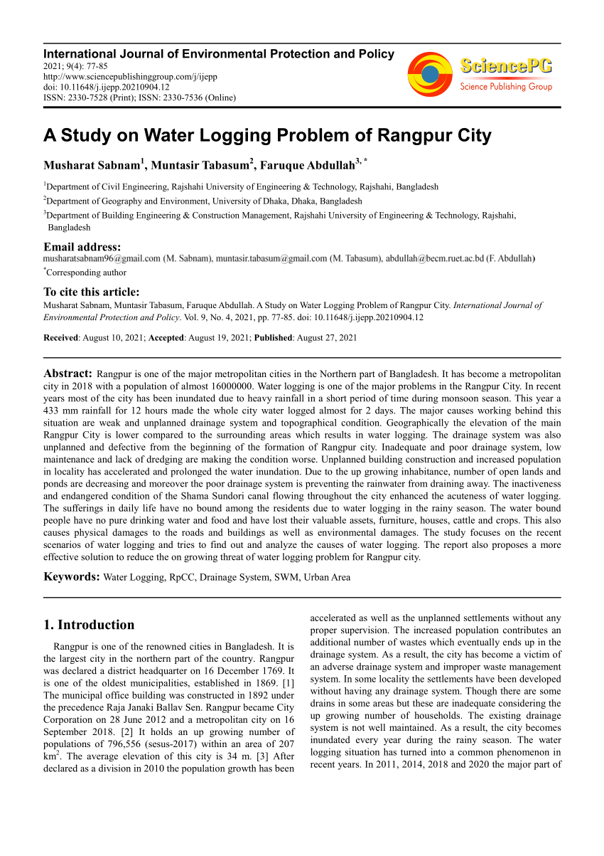 research paper on water logging