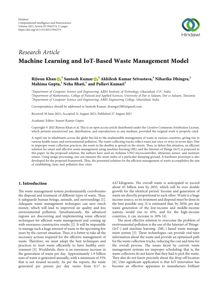 PDF) Machine Learning and IoT-Based Waste Management Model