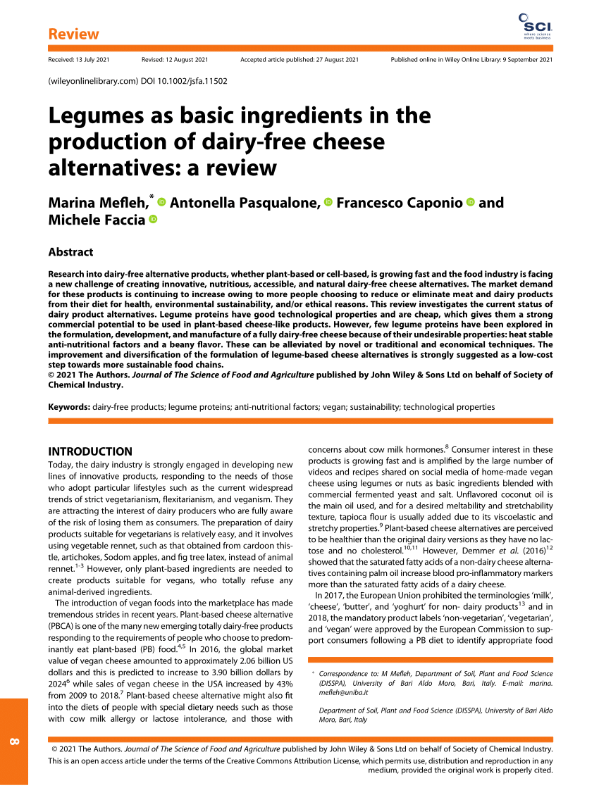 (PDF) Legumes as basic ingredients in the production of dairy‐free 