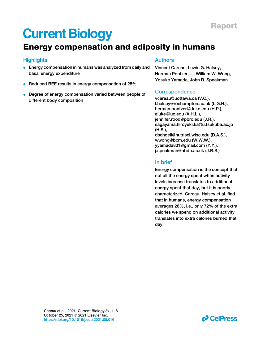 Pdf Energy Compensation And Adiposity In Humans