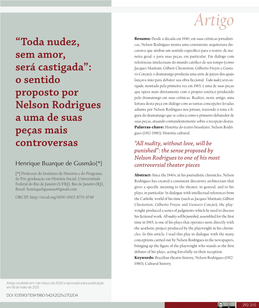 Pdf “toda Nudez Sem Amor Será Castigada” O Sentido Proposto Por Nelson Rodrigues A Uma De 7068