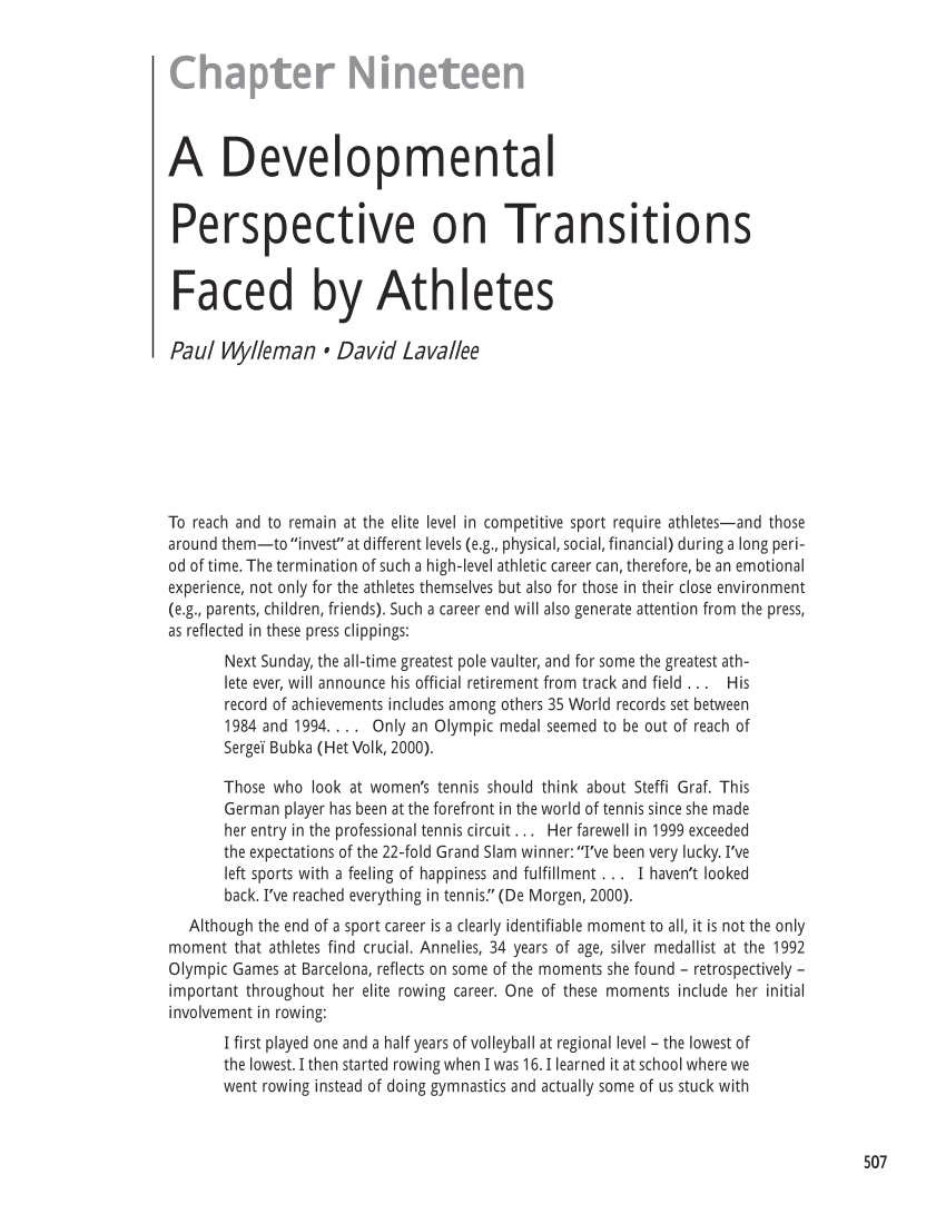 PDF A Developmental Perspective on Transitions Faced by Athletes