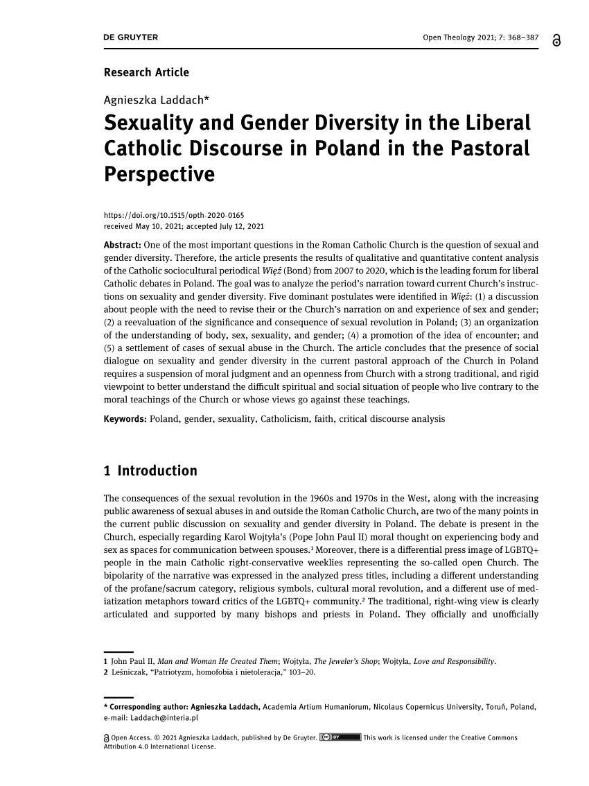 Pdf Sexuality And Gender Diversity In The Liberal Catholic Discourse In Poland In The Pastoral 9390