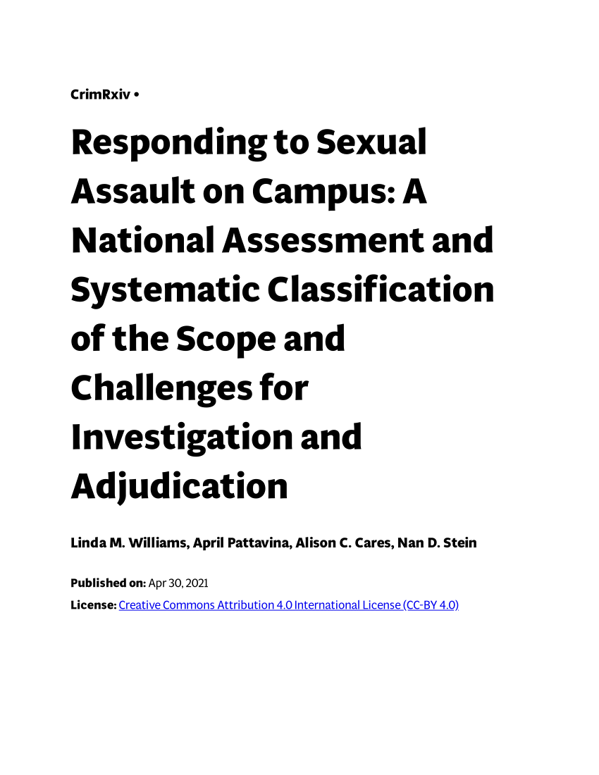 Pdf Responding To Sexual Assault On Campus A National Assessment And Systematic