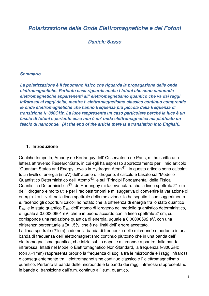 PDF) Polarizzazione delle Onde Elettromagnetiche e dei Fotoni