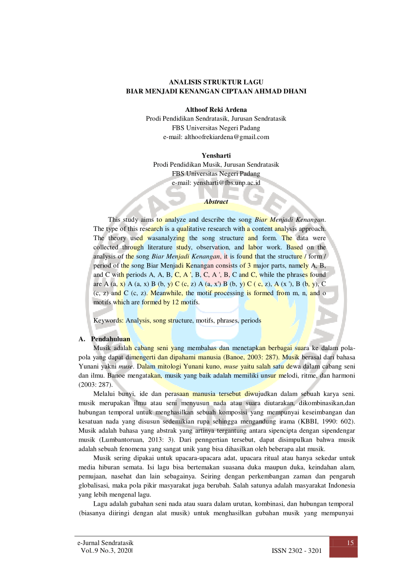 Pdf Analisis Struktur Lagu Biar Menjadi Kenangan Ciptaan Ahmad Dhani