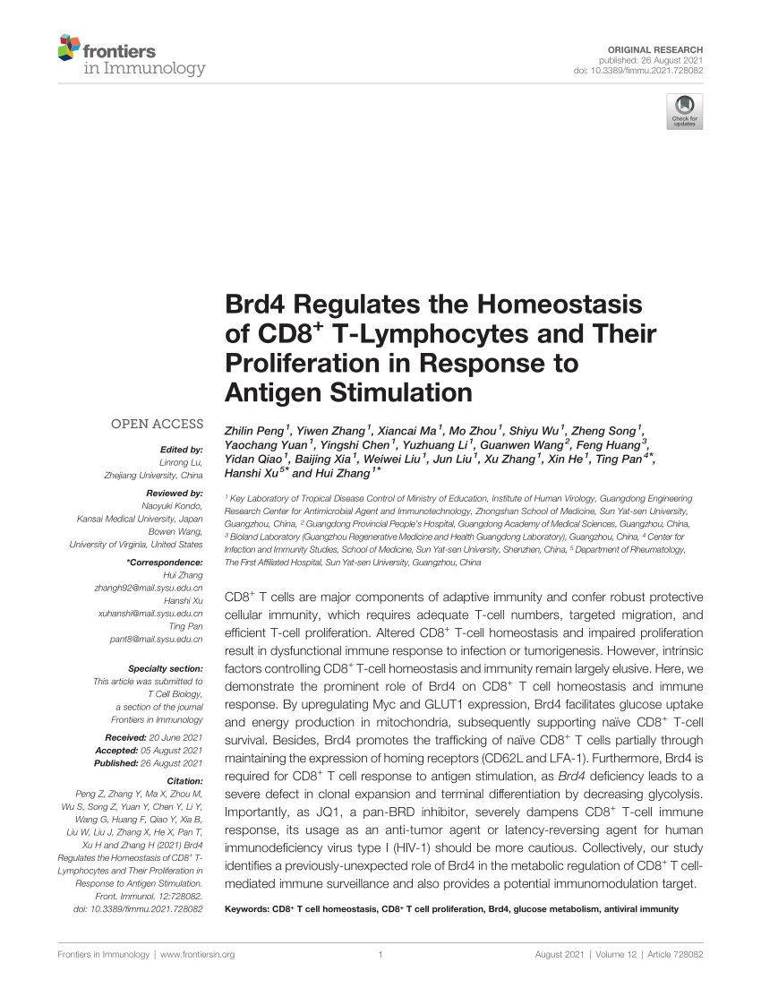 PDF Brd4 Regulates the Homeostasis of CD8 T Lymphocytes and Their  