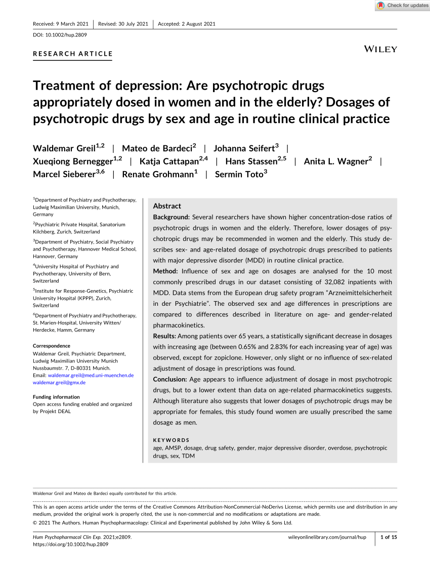 Pdf Treatment Of Depression Are Psychotropic Drugs Appropriately Dosed In Women And In The 