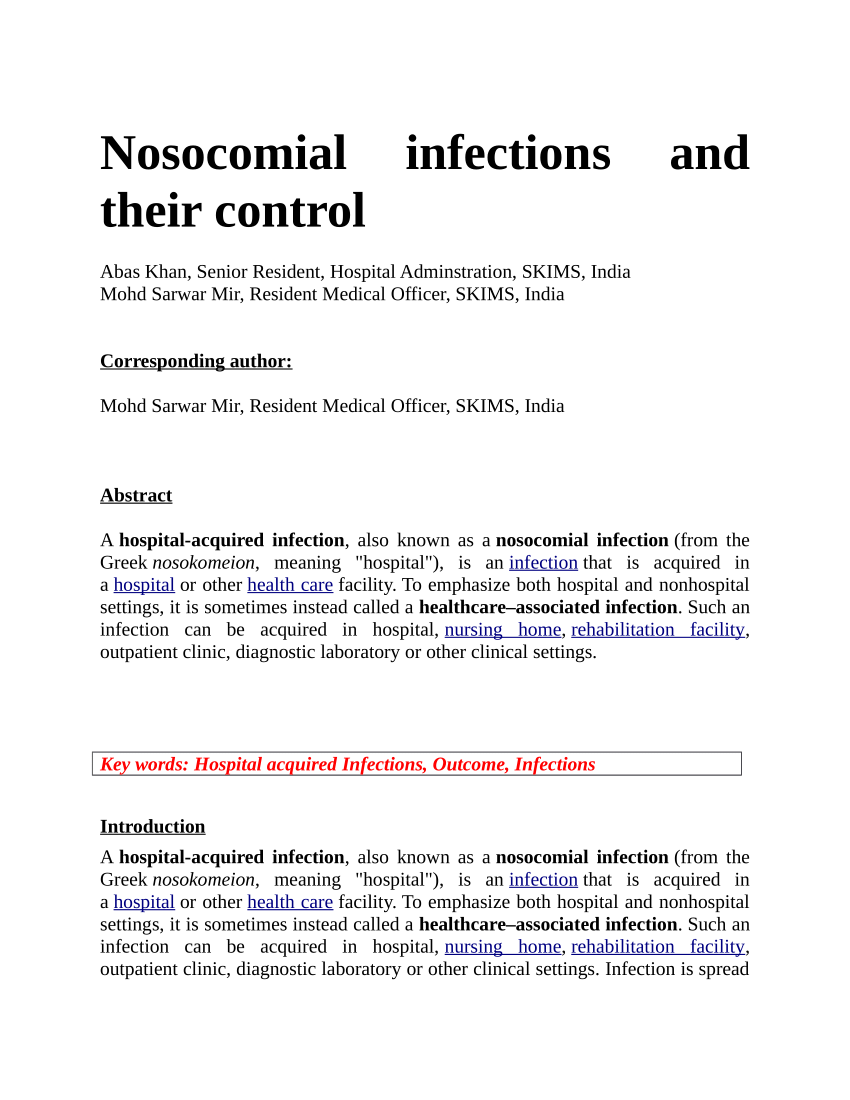 literature review on nosocomial infection pdf