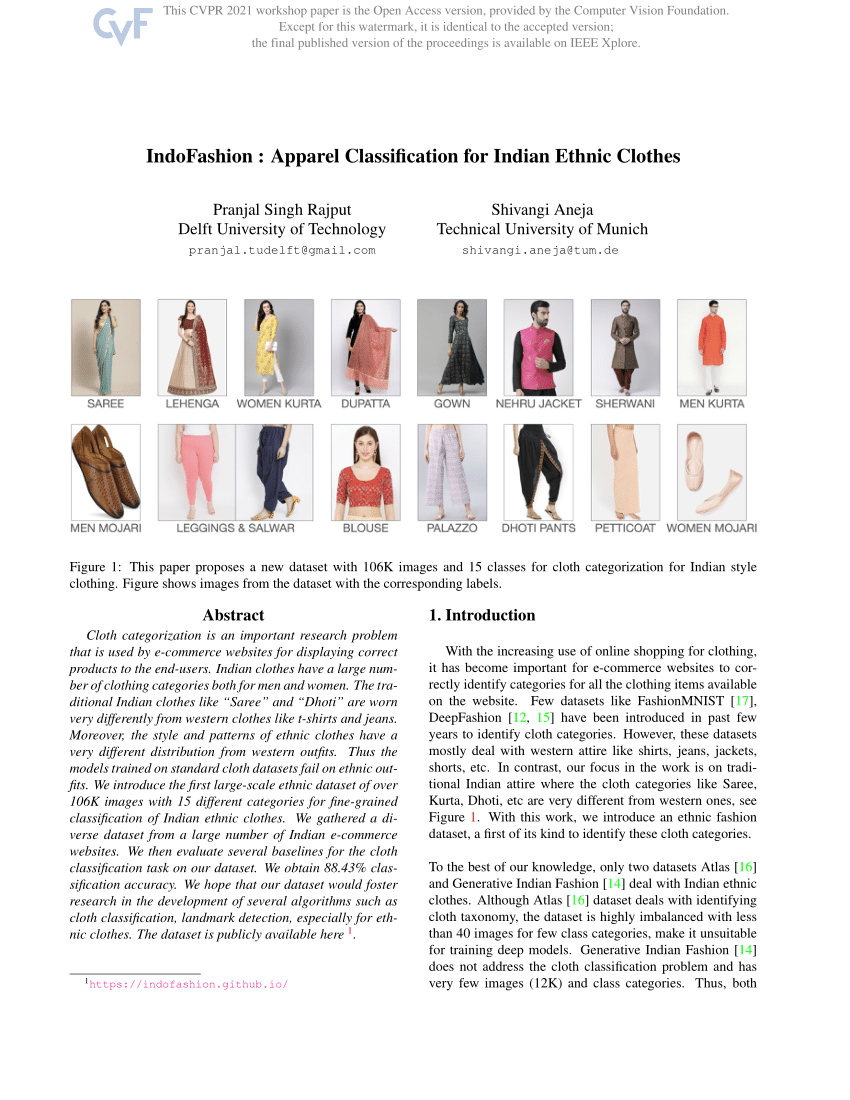 PDF IndoFashion Apparel Classification for Indian Ethnic Clothes