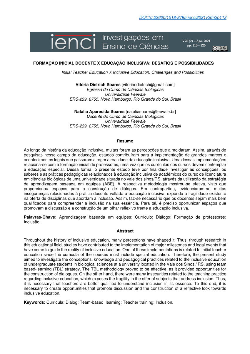 PDF) A Educação Inclusiva Na Contemporaneidade e as Concepções De  Aprendizagem