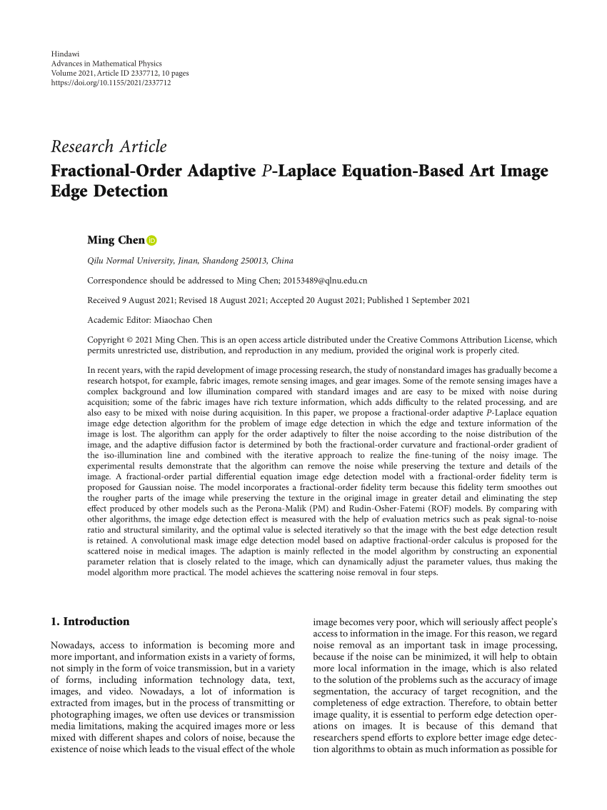 PDF) Fractional-Order Adaptive P -Laplace Equation-Based Art Image Edge  Detection