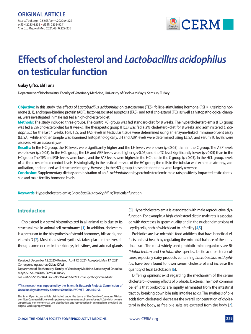 PDF Effects of cholesterol and Lactobacillus acidophilus on