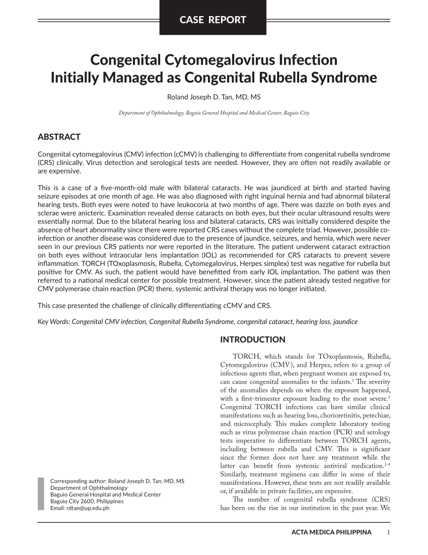 Pdf Congenital Cytomegalovirus Infection Initially Managed As