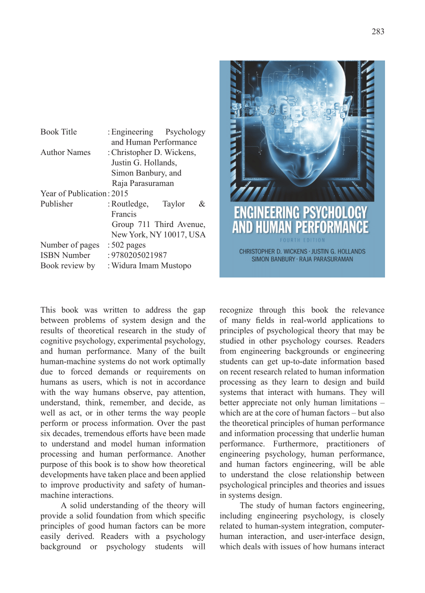 PDF) BOOK REVIEW: ENGINEERING PSYCHOLOGY AND HUMAN PERFORMANCE
