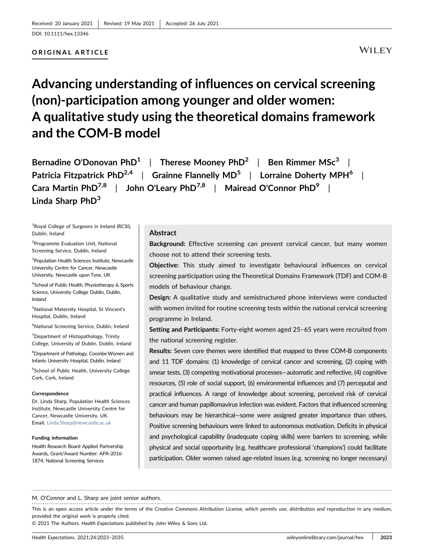 PDF) Advancing understanding of influences on cervical screening (non)-participation among younger and older women A qualitative study using the theoretical domains framework and the COM-B model photo