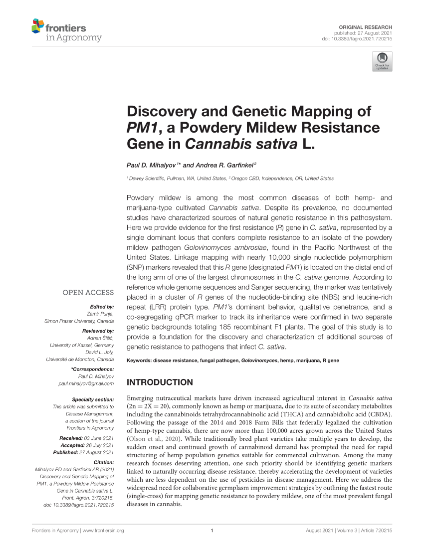 Pdf Discovery And Genetic Mapping Of Pm1 A Powdery Mildew Resistance Gene In Cannabis Sativa L 7025