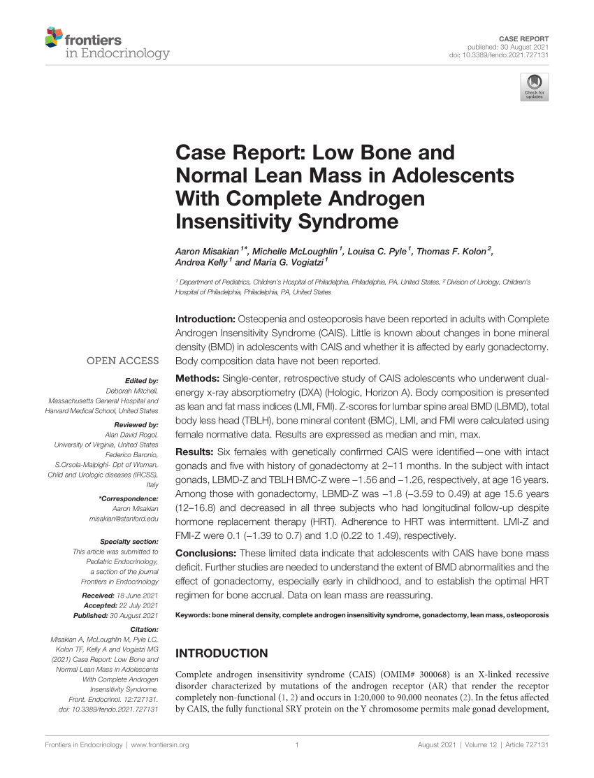 Pdf Case Report Low Bone And Normal Lean Mass In Adolescents With Complete Androgen