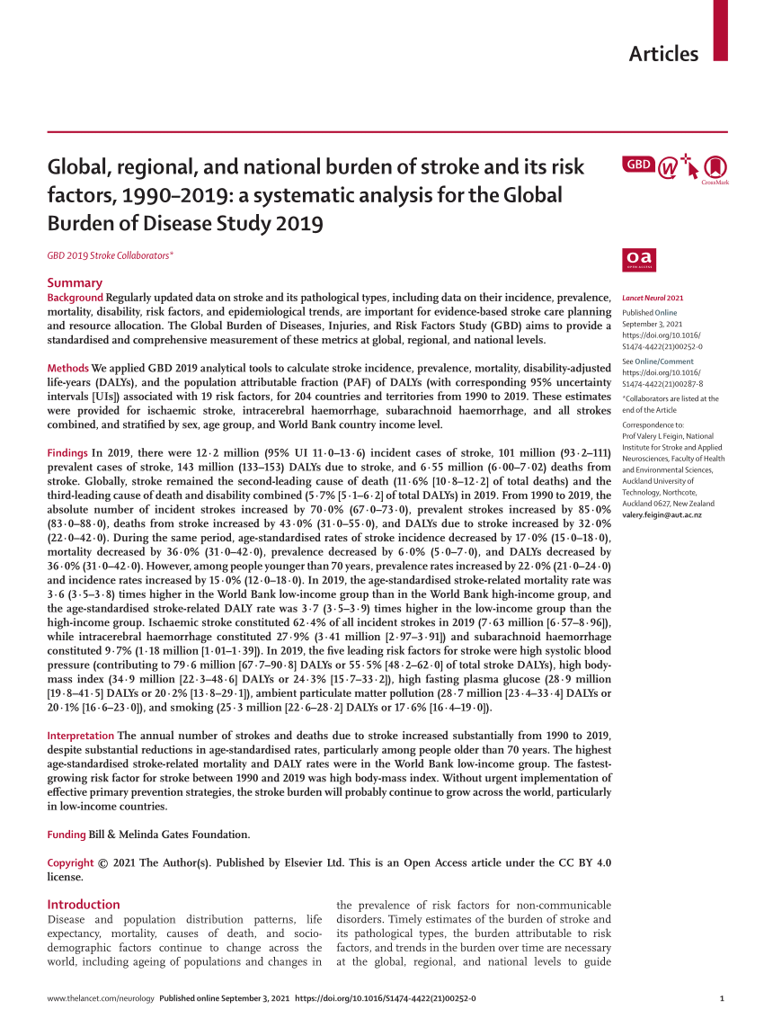 PDF) Global, regional, and national burden of stroke and its risk ...