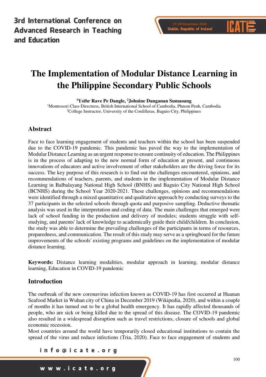 research paper about distance learning in the philippines