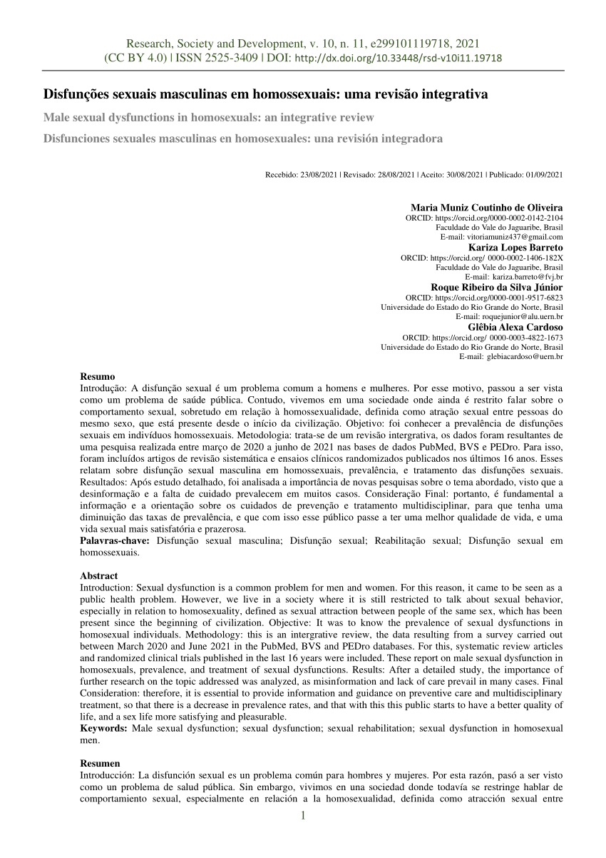 Pdf Disfunções Sexuais Masculinas Em Homossexuais Uma Revisão Integrativa 1699