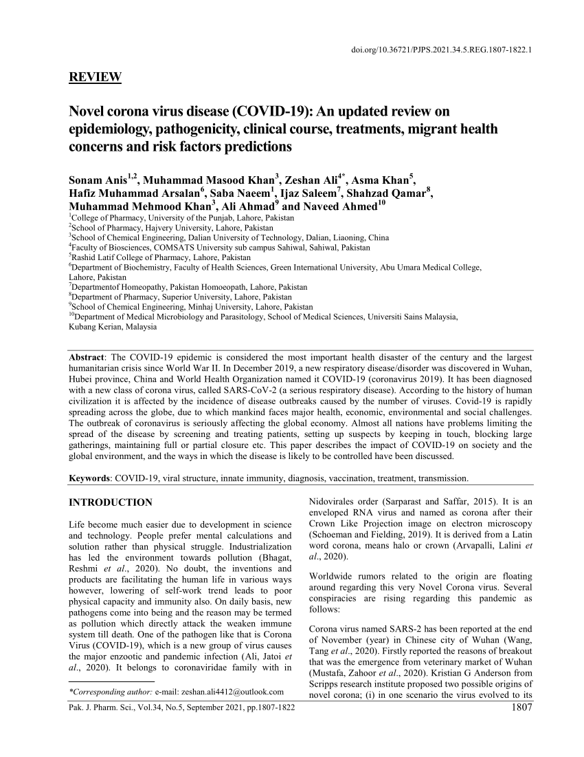 PDF) Novel corona virus disease (COVID-19): An updated