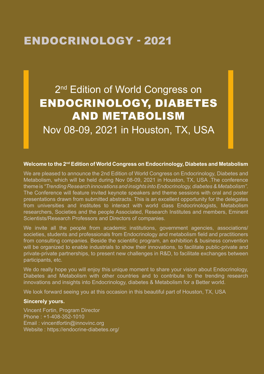 (PDF) ENDOCRINOLOGY 2021 2 nd Edition of World Congress on to