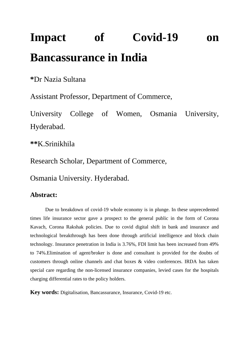 research paper on bancassurance in india