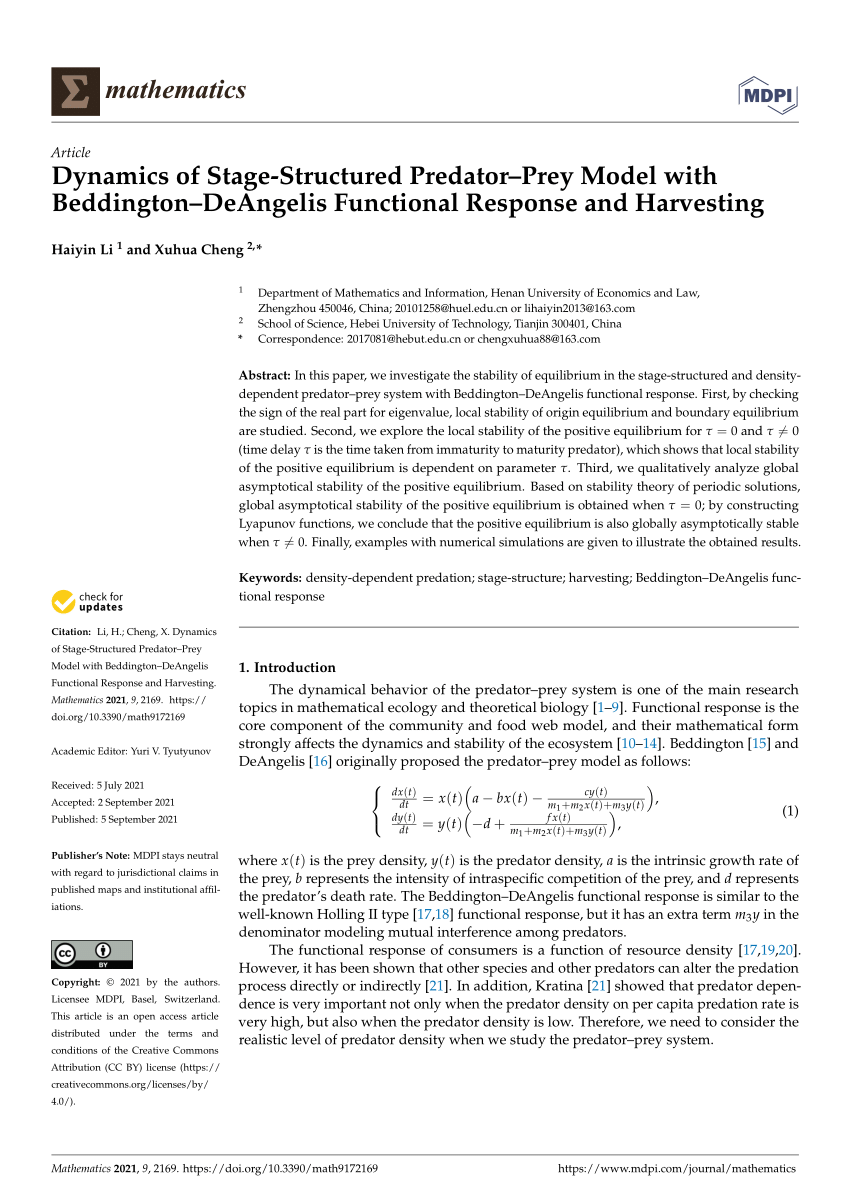 (PDF) Dynamics of Stage-Structured Predator–Prey Model with Beddington ...