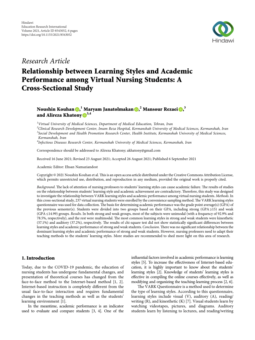 learning styles and academic performance research paper