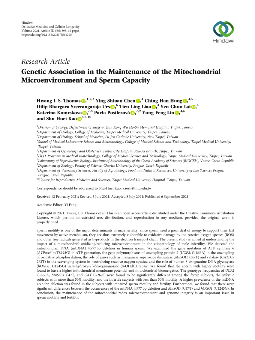 PDF) Genetic Association in the Maintenance of the Mitochondrial Microenvironment and Sperm Capacity photo
