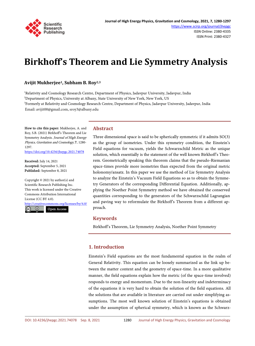 pad Veel Purper PDF) Birkhoff's Theorem and Lie Symmetry Analysis