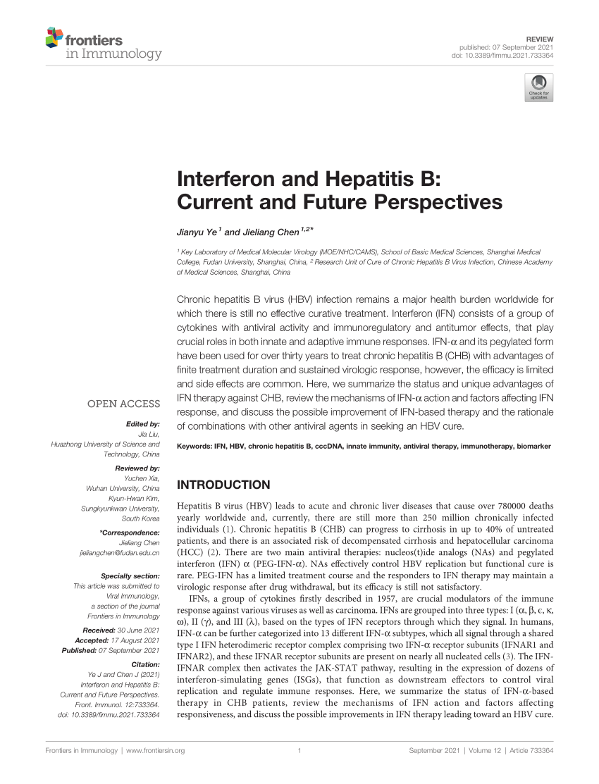 PDF) Interferon and Hepatitis B: Current and Future Perspectives