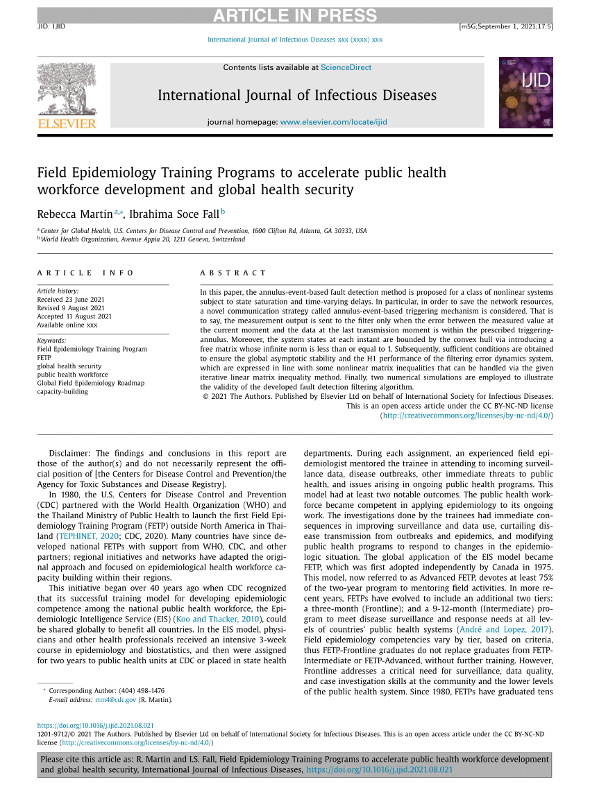 (PDF) Field Epidemiology Training Programs to accelerate public health