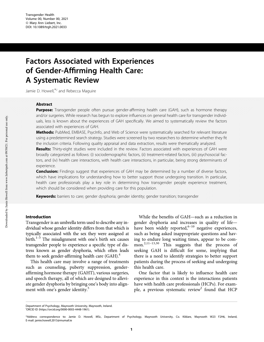 PDF) Factors Associated with Experiences of Gender-Affirming Health Care: A  Systematic Review