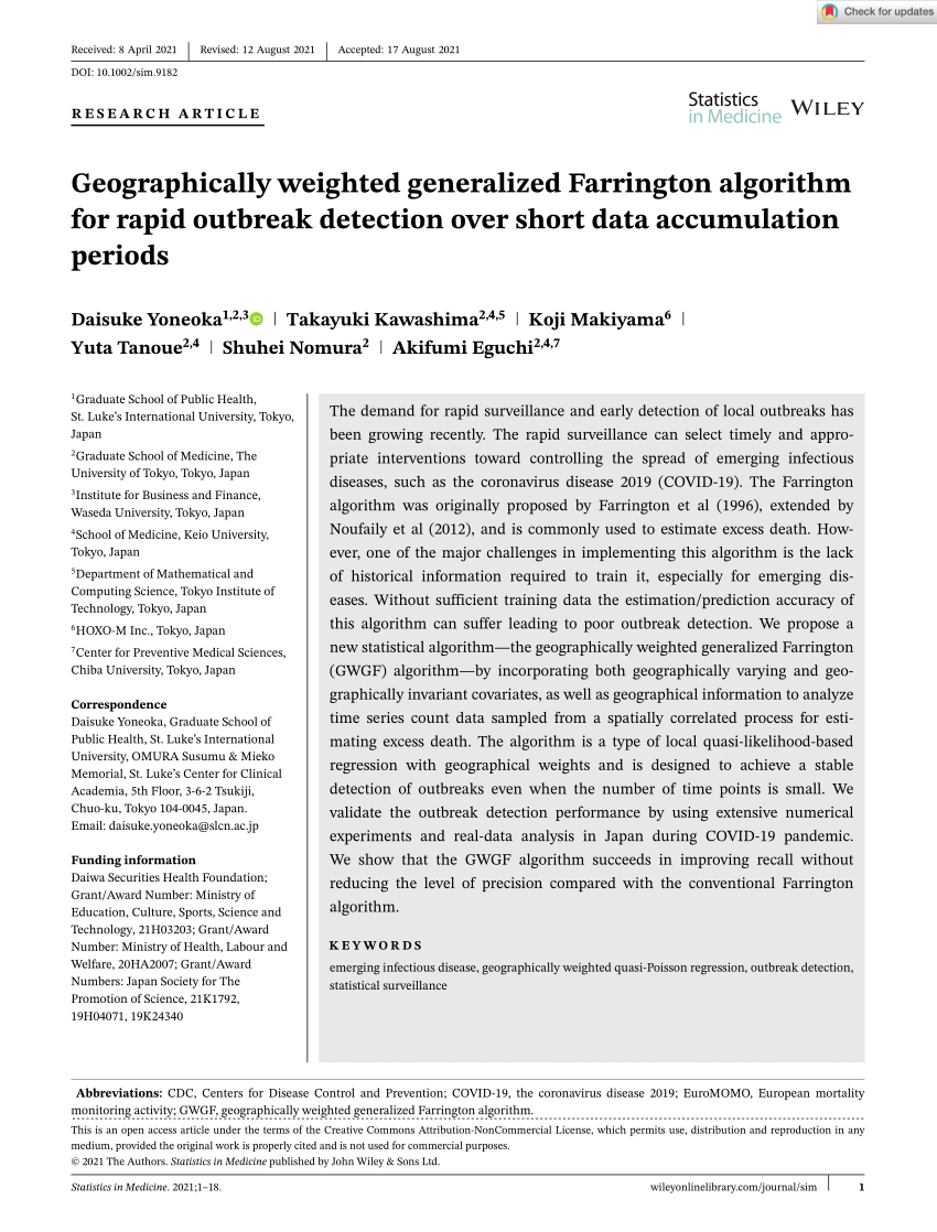 PDF) Geographically weighted generalized Farrington algorithm for rapid  outbreak detection over short data accumulation periods