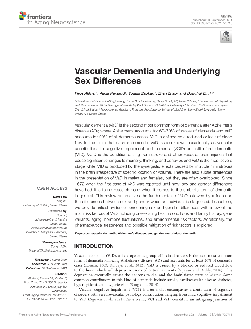 Pdf Vascular Dementia And Underlying Sex Differences