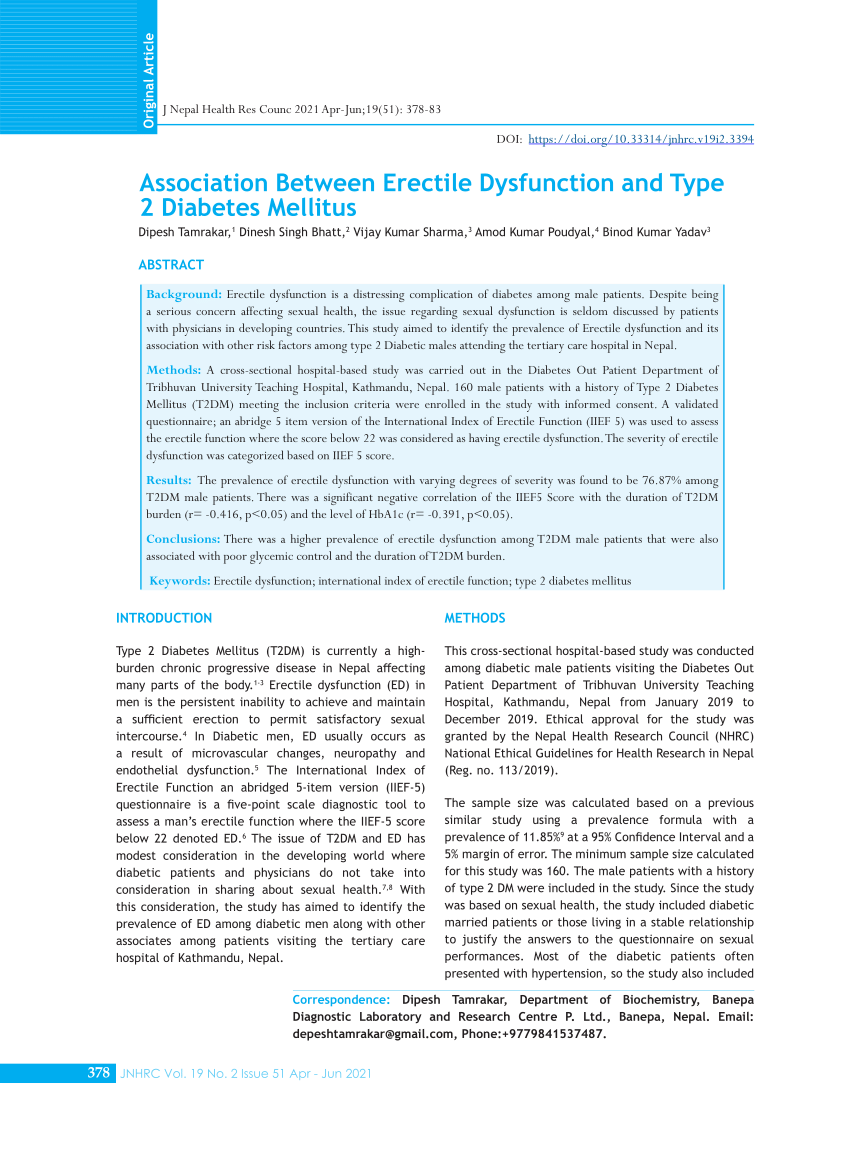 PDF Association Between Erectile Dysfunction and Type 2 Diabetes