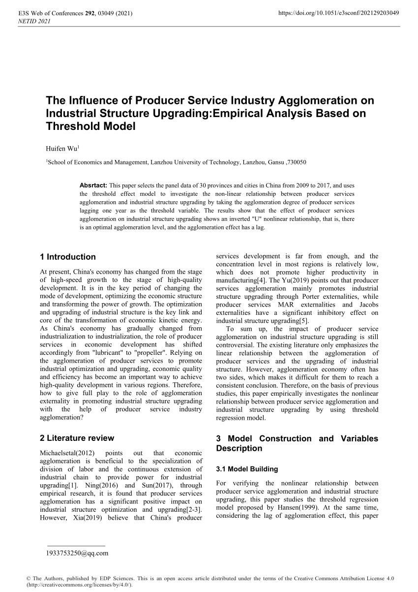 (PDF) The Influence of Producer Service Industry Agglomeration on
