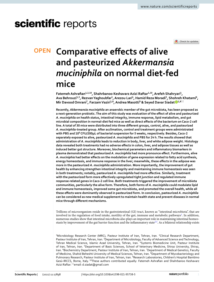 PDF) Comparative effects of alive and pasteurized Akkermansia