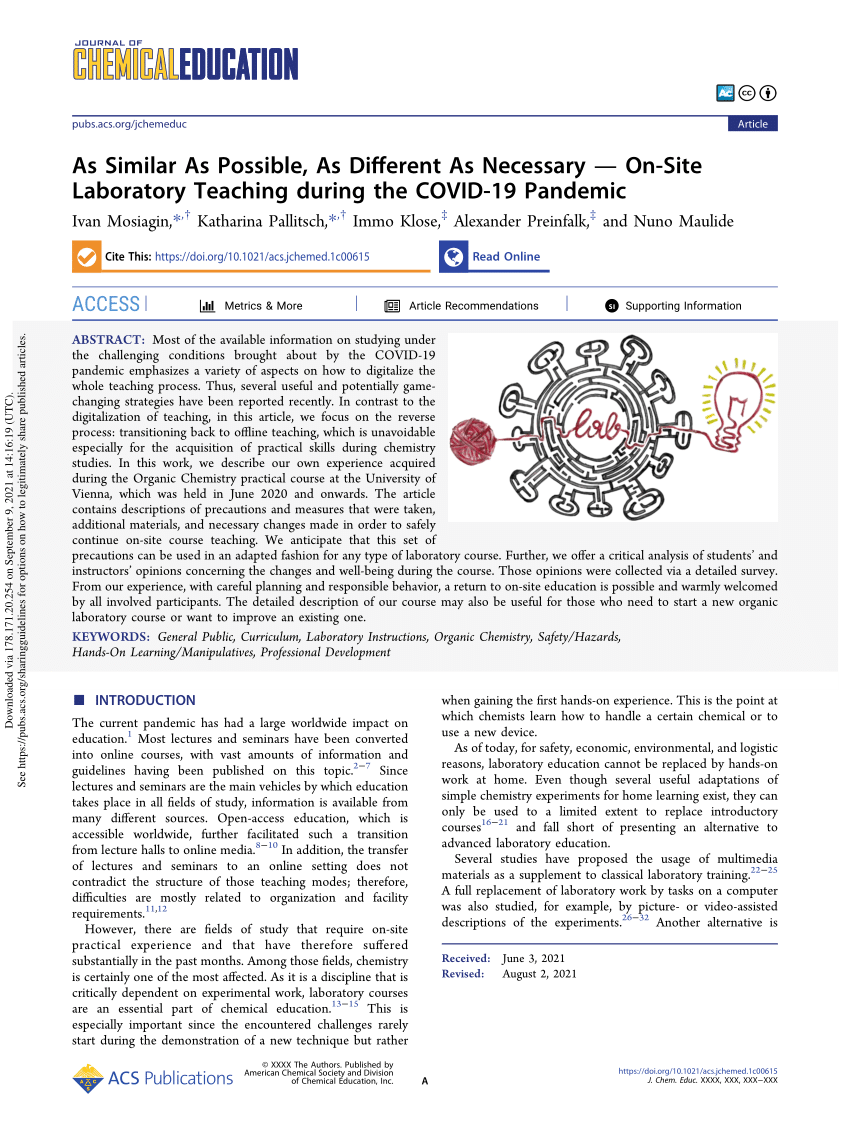 PDF) As Similar As Possible, As Different As Necessary — On-Site Laboratory  Teaching during the COVID-19 Pandemic