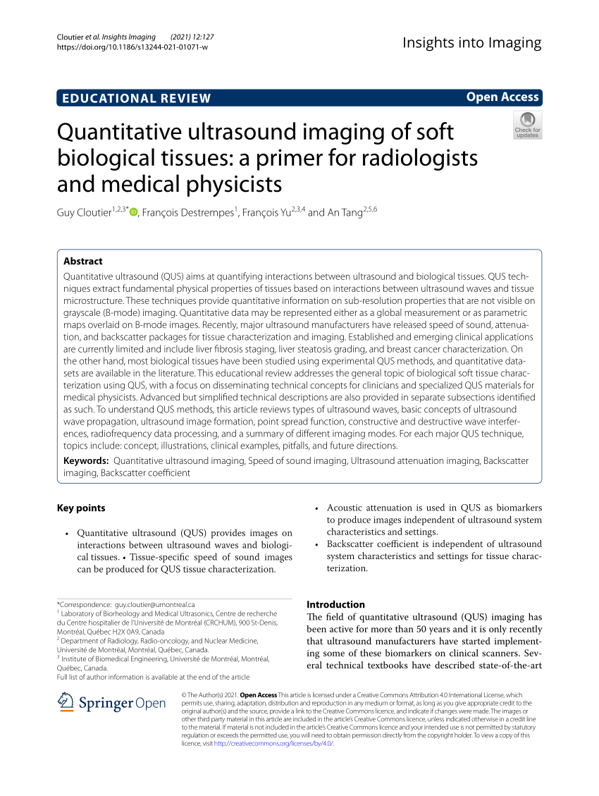 Quantitative ultrasound imaging of soft biological tissues: a primer for  radiologists and medical physicists, Insights into Imaging