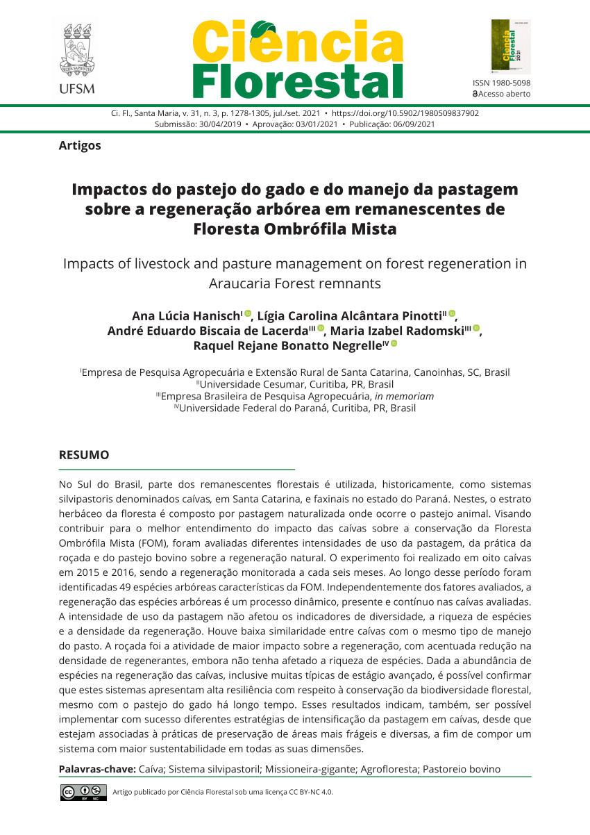 Pdf Impactos Do Pastejo Do Gado E Do Manejo Da Pastagem Sobre A Regenera O Arb Rea Em