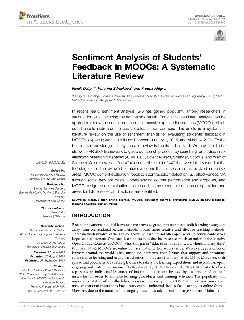 literature review sentiment analysis