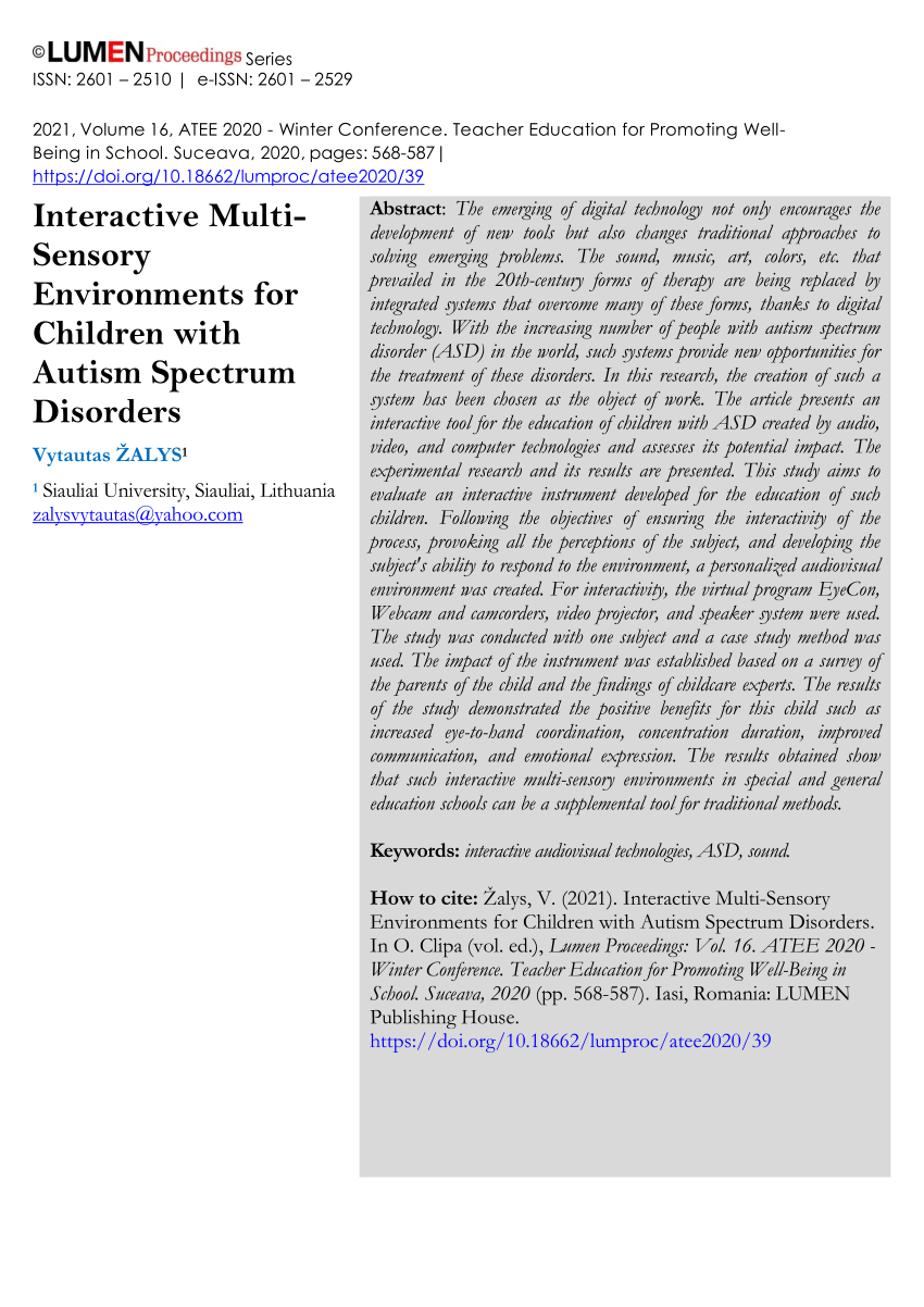 Multi-Sensory Environments and Autism Spectrum Disorder